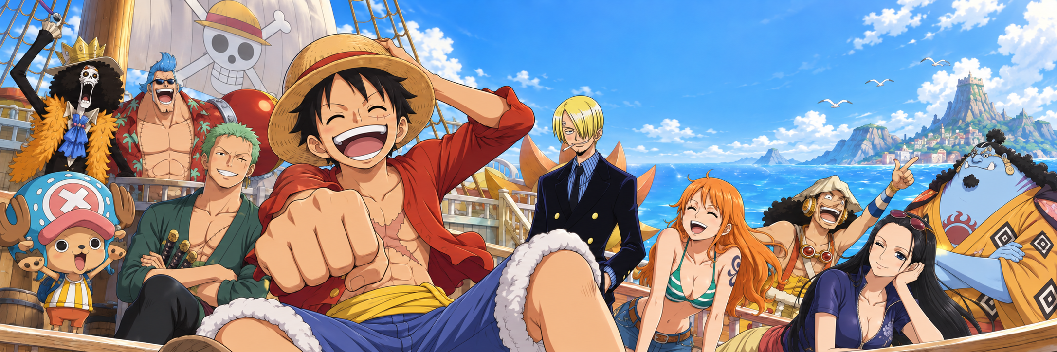 The Straw Hat crew aboard their ship